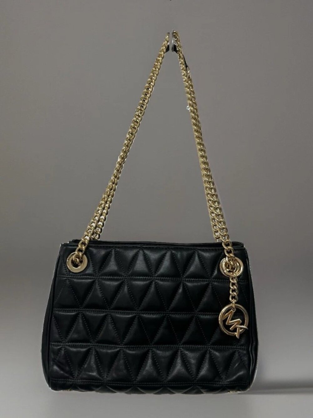 Michael Kors Large Black Quilted Leather Tote Bag Gold Chain Shoulder